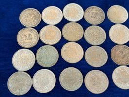 20 x -.50 Rappen, alle 835 Silber, also Total 50 Gr.