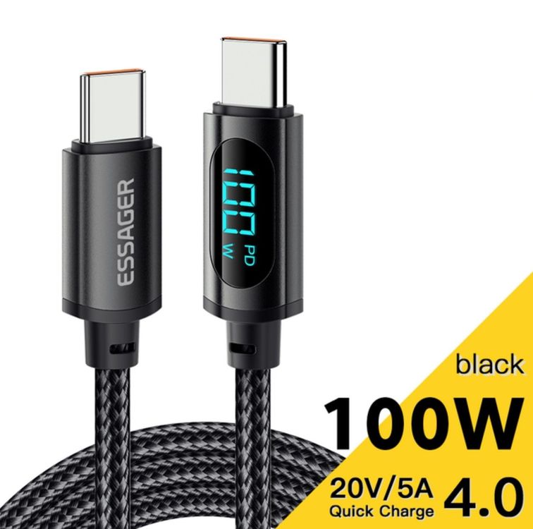 USB-C 100W Power Delivery Lade/Datenkabel mit Display, 2m (Neu und ...