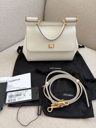 Dolce & Gabbana Sicily Klein Tasche, Weiss, Full Set