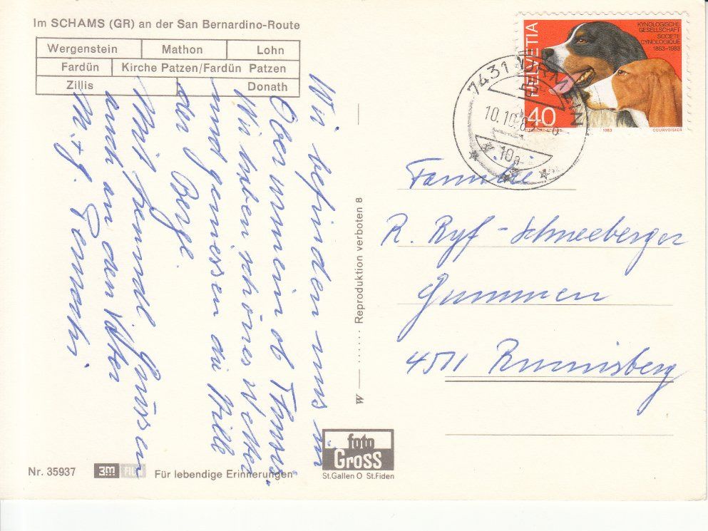 Cartoline postali: Schamserberg 1983 – Usato da Bürglen TG venduto da StampGraf 1