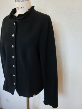 Geiger Walkjacke 100% Wolle Tief Schwarz Gr.46 Rüschenkragen