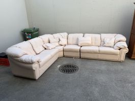Grosses Ledersofa mit Sessel und Hocker, Top Zustand!
