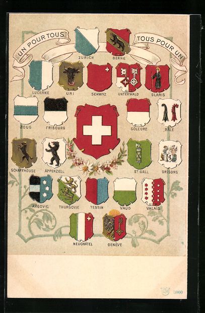 Cartoline postali: Zürich, Schweizer Wappen, Bern, Luzern, – Usato da Berlin venduto da bartko-reher