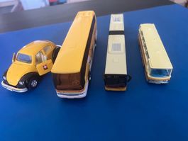 PTT Spielzeugautos 3 Stk. Busse und 1 VW Käfer