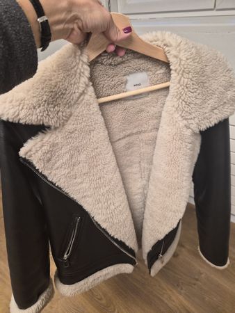 Mango Faux Leather Biker Jacket - Winter Cosy - Small