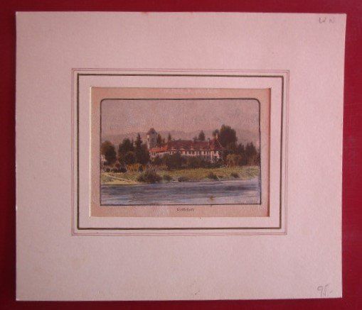 Stiche: Kloster Gottstatt Orpund  - kleiner Holzstich um 1880 – Gebraucht aus Luzern von Horoskop1