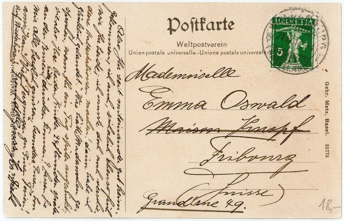 Cartoline postali: BL 94 Waldenburg 1914 – Usato da Fribourg venduto da philafri 1