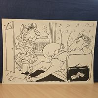 Originale Karikatur von „Enti“ - Lustige Tierwelt Szene