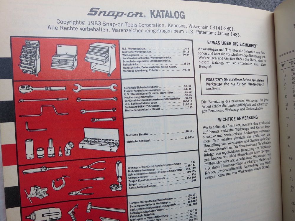 Original Snap On Werkzeug Katalog deutsch Jahrgang 1983