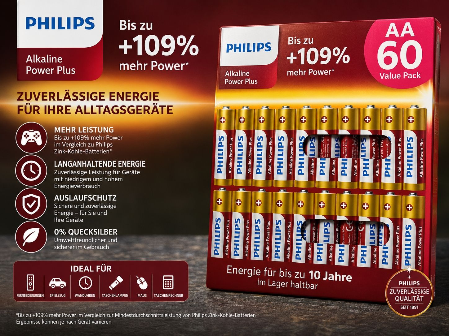 Philips Caricatori & Batterie: Philips AA Batterien Alkaline Power Plus, 60er Pack – Nuovo e nell'imballaggio originale da düdingen venduto da polo_marco