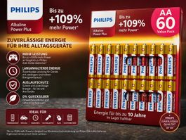 Philips AA Batterien Alkaline Power Plus, 60er Pack