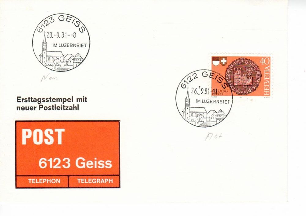 neue Postleitzahl von 6122 Geiss auf 6123 Geiss LU Kaufen auf Ricardo