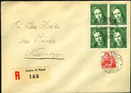 1946_J117 VB auf C6 R-Gebrauchsbrief; Zusatzfrankatur 215y