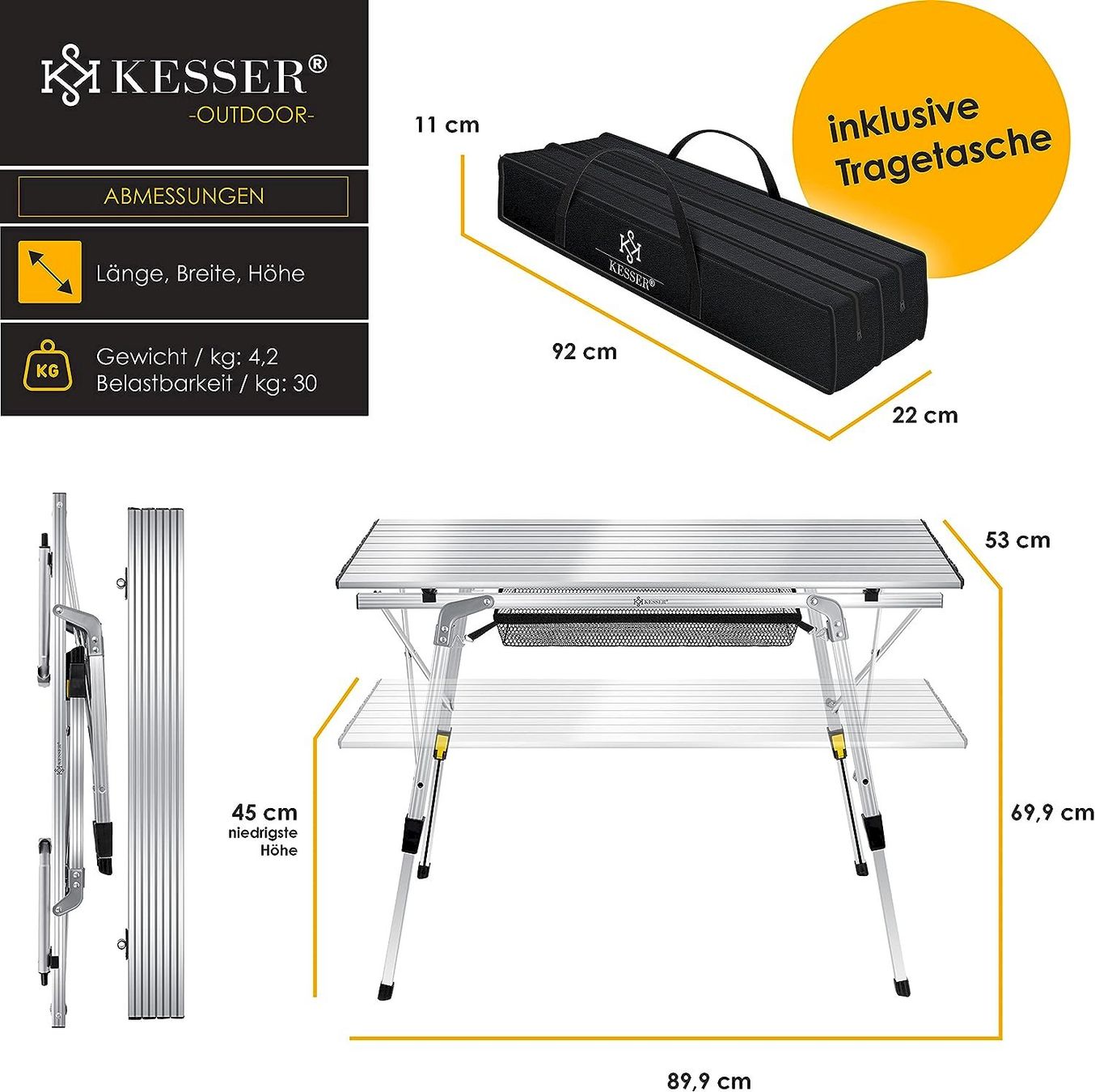 Mobili da campeggio: KESSER Campingtisch 90cm x 53cm Silber – Nuovo e nell'imballaggio originale da Bottighofen venduto da zaap 7