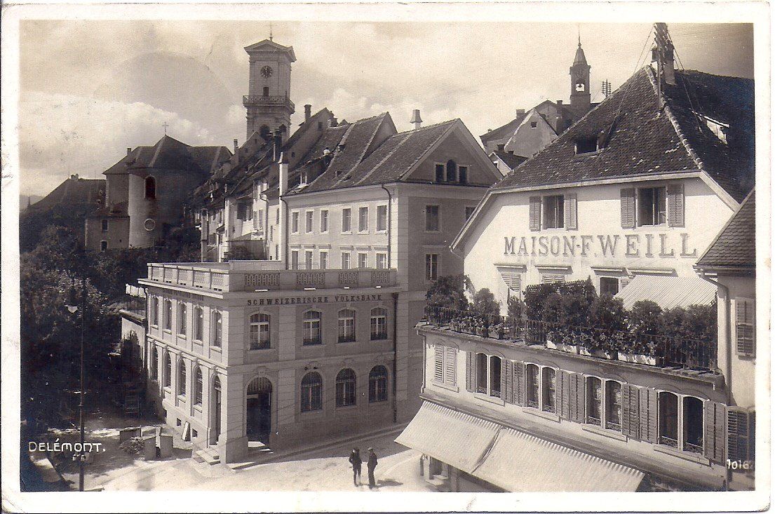 Ansichtskarten: DELEMONT, et la maison F. Weill – Gebraucht aus Les Verrières von Scampi0