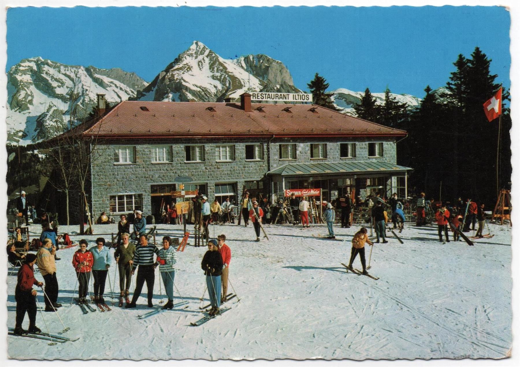 Cartoline postali: UNTERWASSER Restaurant Iltios, Skifahrer – Usato da Jona venduto da philajona