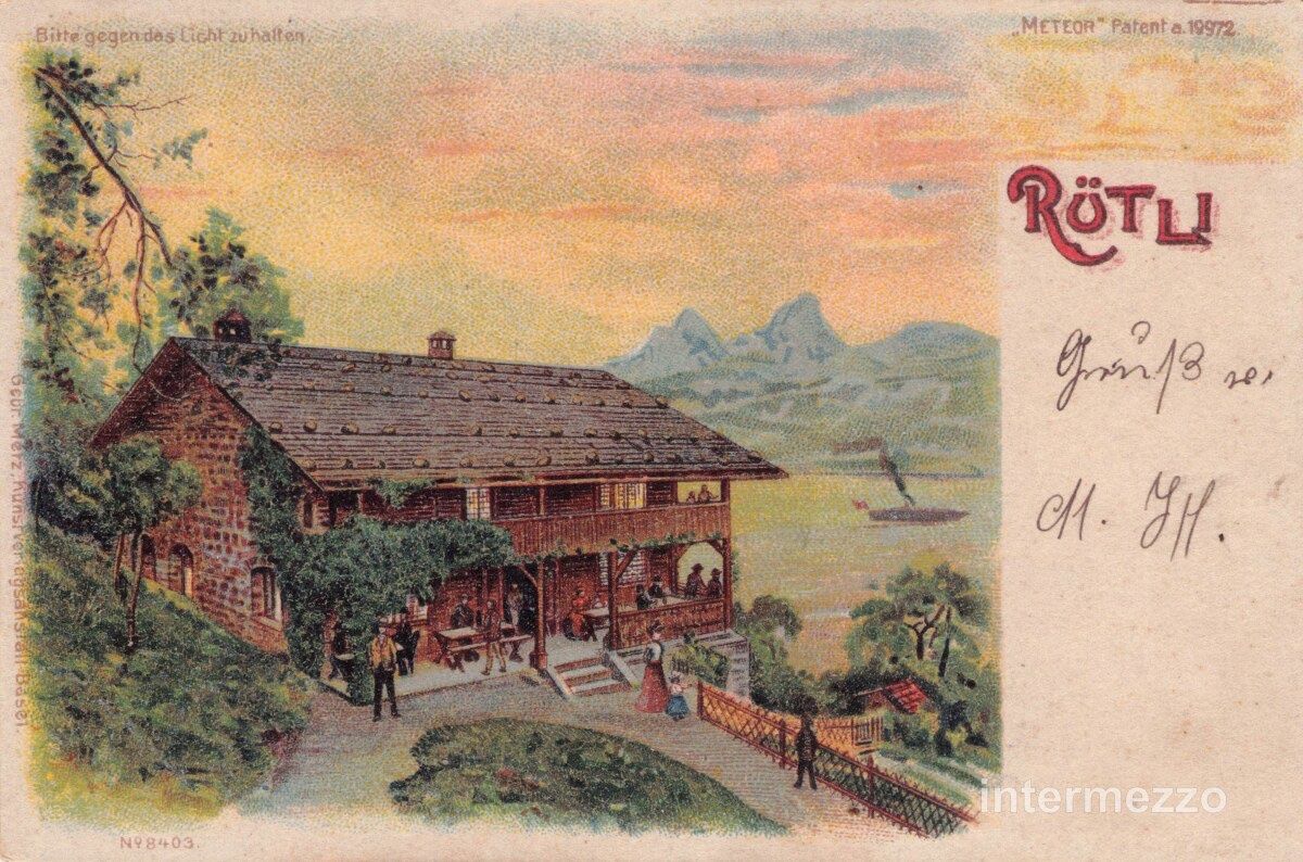 Ansichtskarten: Rütli // 1899 Litho Gruss vom Rütli // Lithographie – Gebraucht aus Basel von intermezzo12