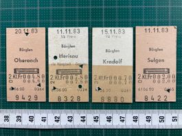 Bürglen, 4 verschiedene SBB Billette, 1983