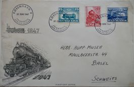 1947 FDC Dänemark, Satzmarken Dänische Eisenbahn ab Fr. 1.-