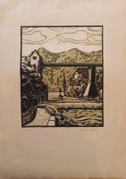 belle gravure originale, moulin
