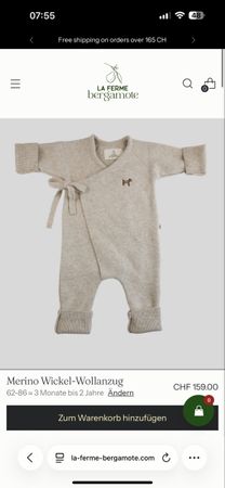 La Ferme Bergamote Wickelanzug Merino Grösse 62-86 beige