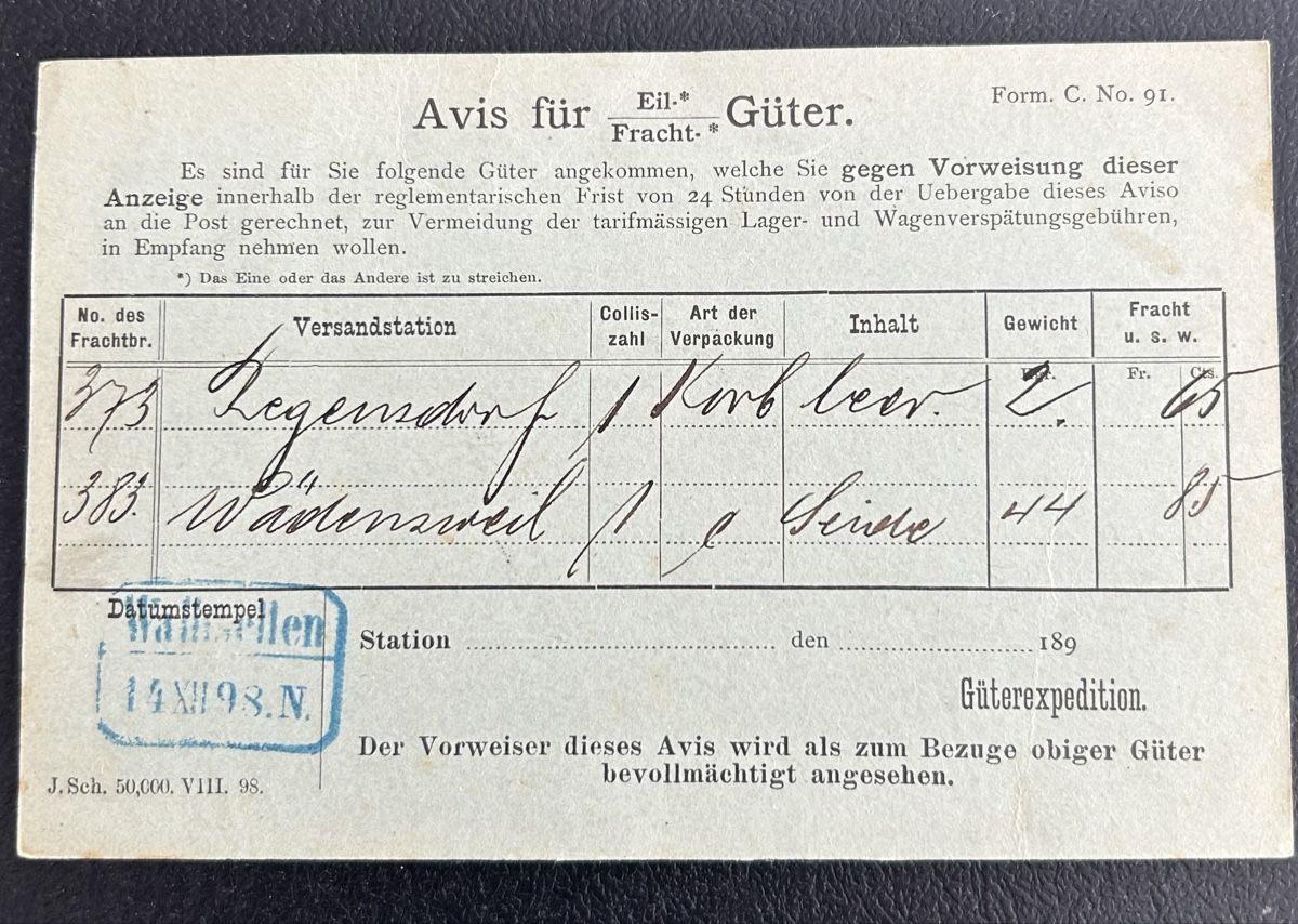 Cartoline postali: Avis Karte Wallisellen 1898 – Usato da Horw venduto da Tellbub 1