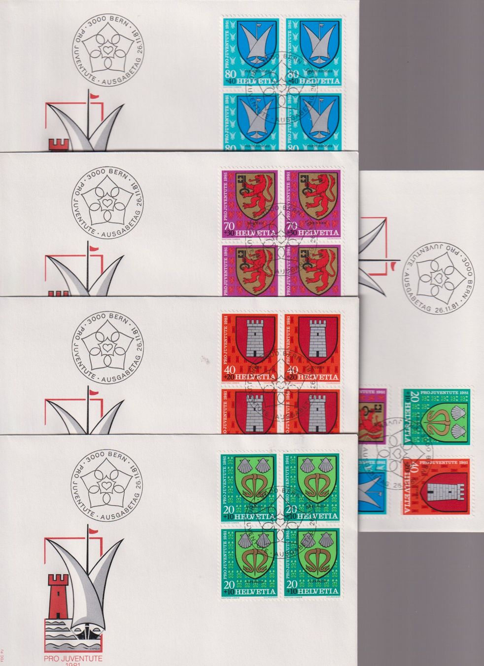 Alle Briefmarken: PJ-FDC-Serie 1981. Mit 4-er-Block's. – Neu (gemäss Beschreibung) aus Koblenz von Boerse6
