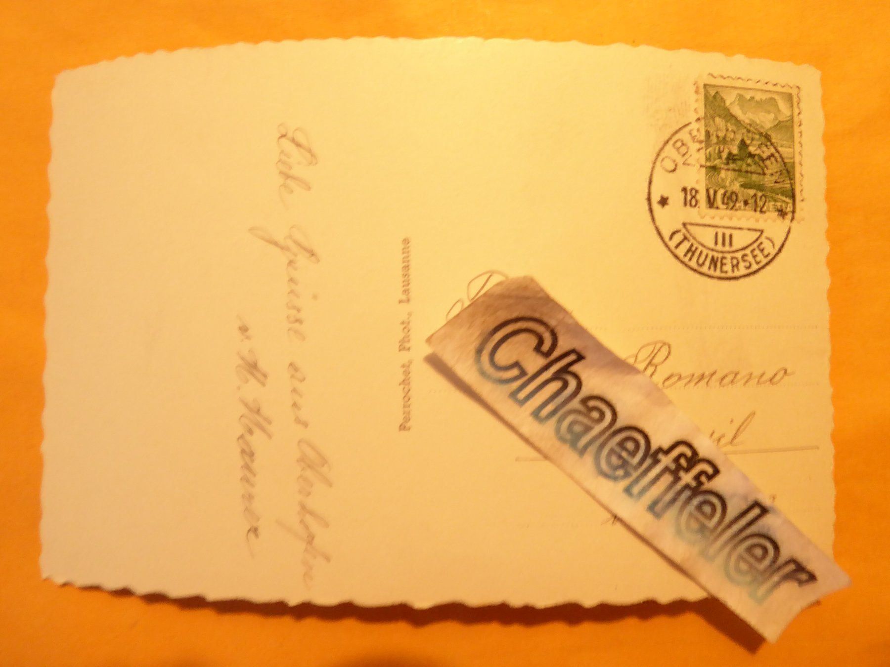 Cartoline postali: 11965  Oberhofen Thunersee   1949 – Usato da Zürich venduto da Chaeffeler 1