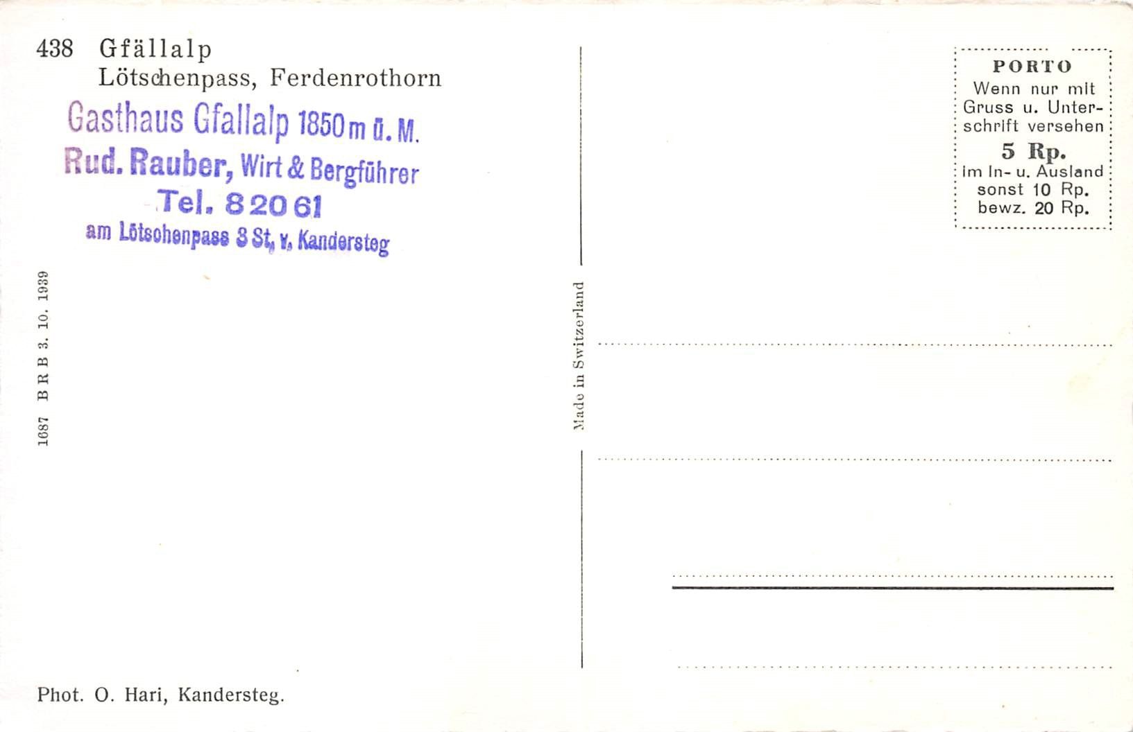 Cartes postales: Lötschenpass, Gfällalp – D'occasion à Ottikon b.Kemptth. par Neptun1974 1