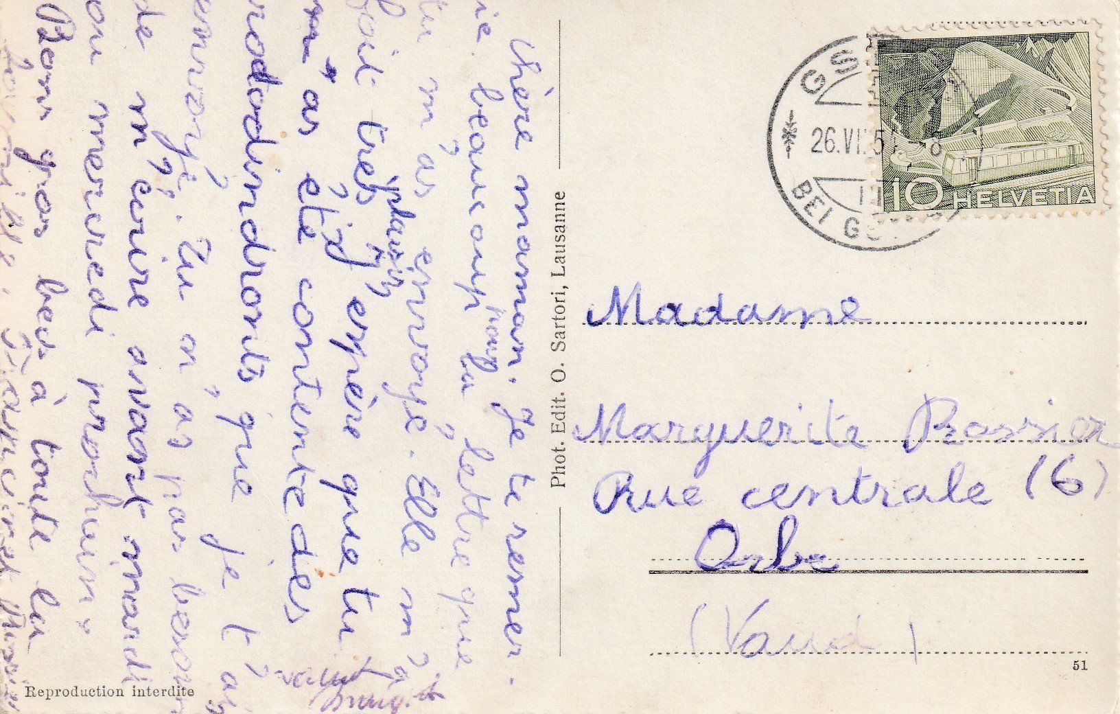 Cartoline postali: AK Sanetschfall gel. 26.6.1954 – Usato da Fribourg venduto da schnalla92 1