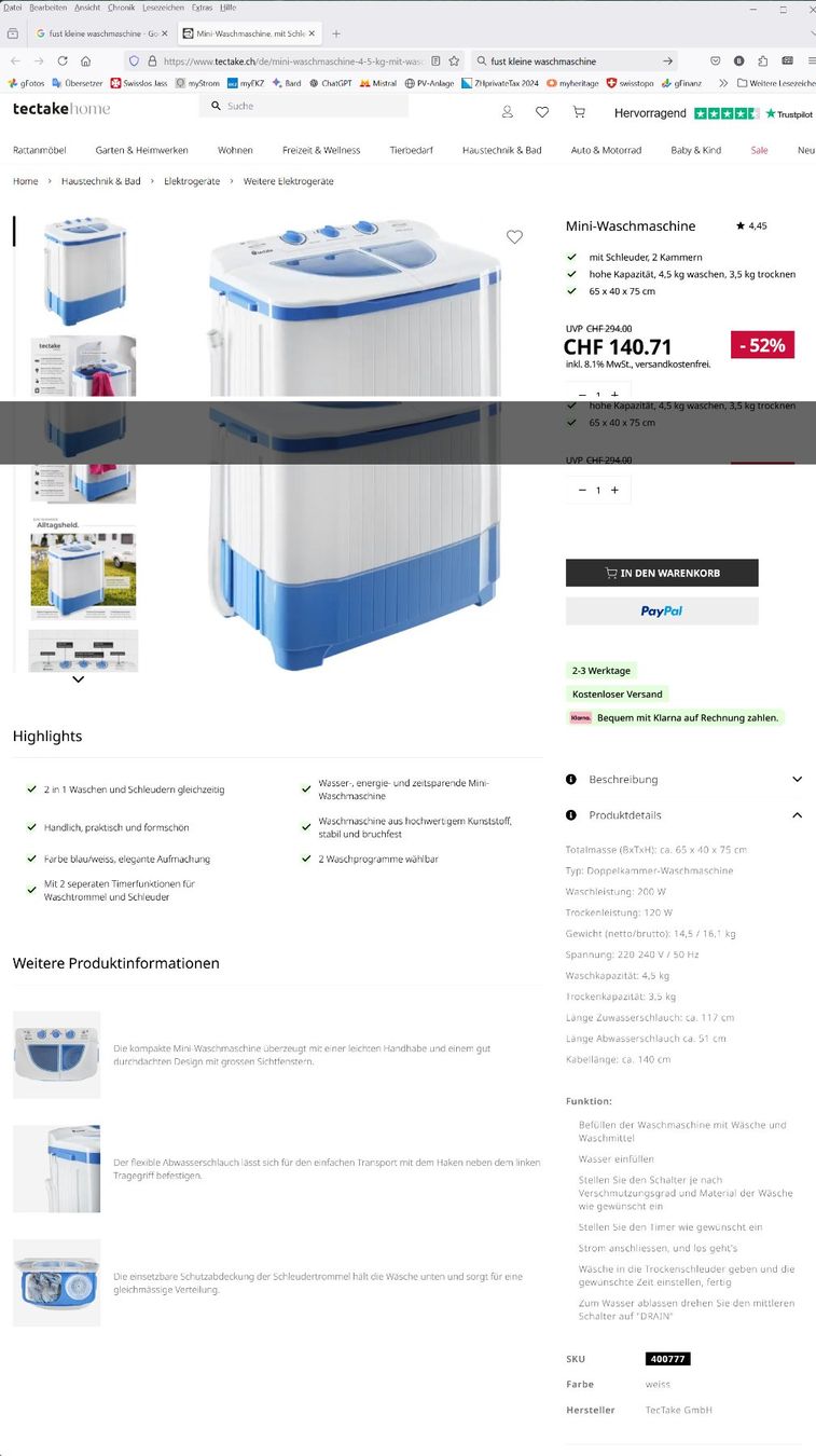 TecTake Waschmaschinen: Waschmaschine Mini – Gebraucht aus Bassersdorf von dbelser 2