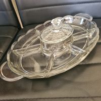 Glas Servierplatte mit Deckel, Vintage, 70er Jahre