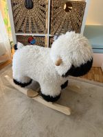 Rocking Sheep Toy White and Black Plush Wooden Base