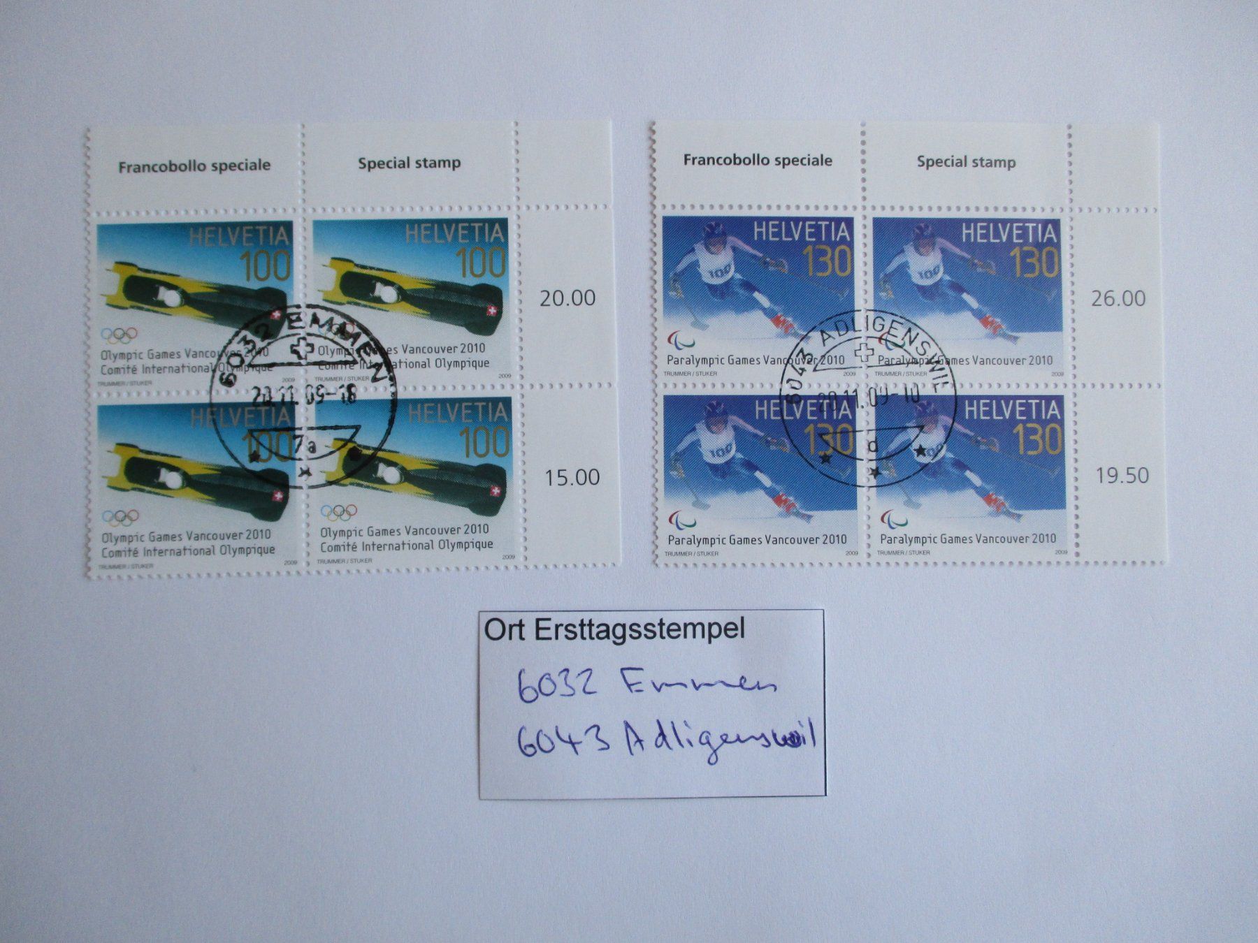 Tutti i francobolli: Viererblock mit Ort Ersttagsstempel 6032 Emmen + – Usato da Langnau b. Reiden venduto da Aktuell88