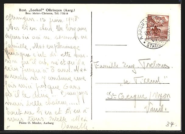 Cartes postales: Oftringen, Restaurant Loohof, Bes. Meier – D'occasion à Berlin par bartko-reher 1