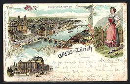 Litho Zürich, Gossmünster mit Alpen, S
