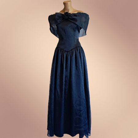 Ballkleid lang, dunkelblau Gr. 36 Carmenkragen v. Lilly