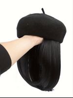 Béret / perruque cheveux intégrés noirs 30,48 cm neufs