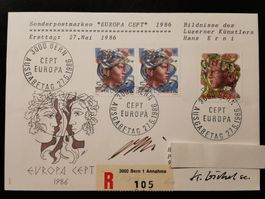 Erni  Maler  Bickel  Rarität  Sondermarke  Autogramm  1986