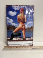 Blechschild sexy Girl Angeln See Boot Deko 30x20cm