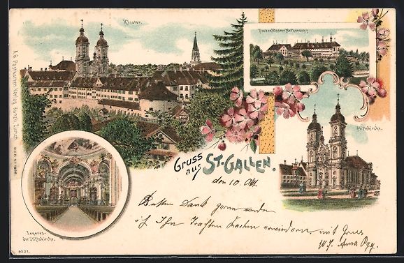 Cartes postales: Litho St. Gallen, Kloster, Stiftskirche  – D'occasion à Berlin par bartko-reher