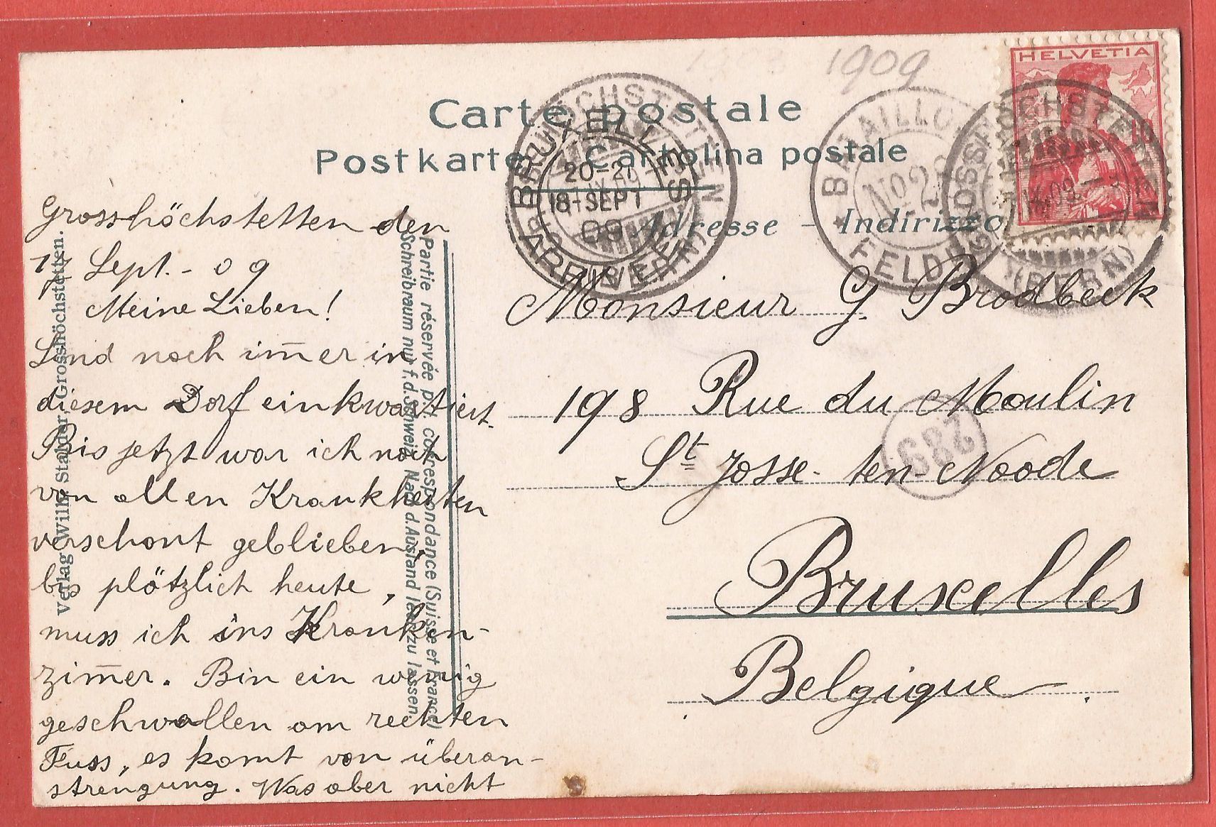 Ansichtskarten: Grosshöchstetten - 1909 – Gebraucht aus Fislisbach von Porano 1
