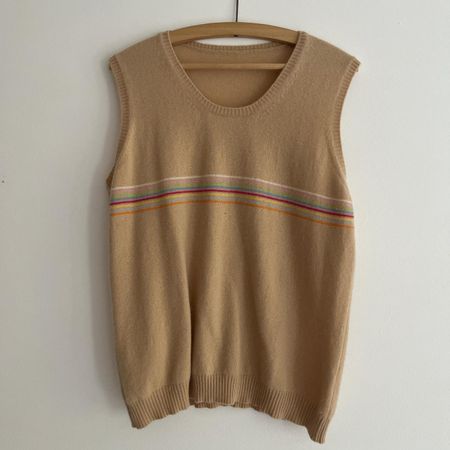 100% Kaschmir Pullunder Beige mit farbigen Streifen