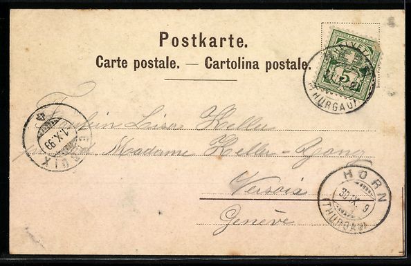 Cartoline postali: Lithographie Rorschach, Seepanorama, Jugendkirche, Bahnhof – Usato da Berlin venduto da bartko-reher 1