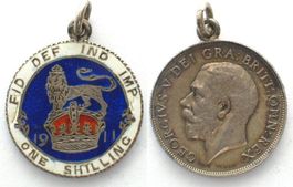 England Shilling 1911 GEORGE V. Silber ALS ANHÄNGER Emaille