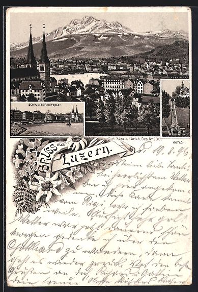 Cartoline postali: Litho Luzern, Schweizerhofquai, Gütsch  – Usato da Berlin venduto da bartko-reher