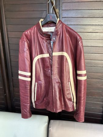 Herren Lederjacke dunkelrot beige Reissverschluss Gr L