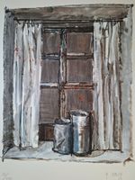 Rudolf Mirer "Fenster". Lithografie. Handsigniert.