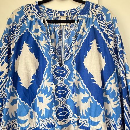 H&M: Frisches Baumwollkleid in Blau-Weiss, Gr. XS
