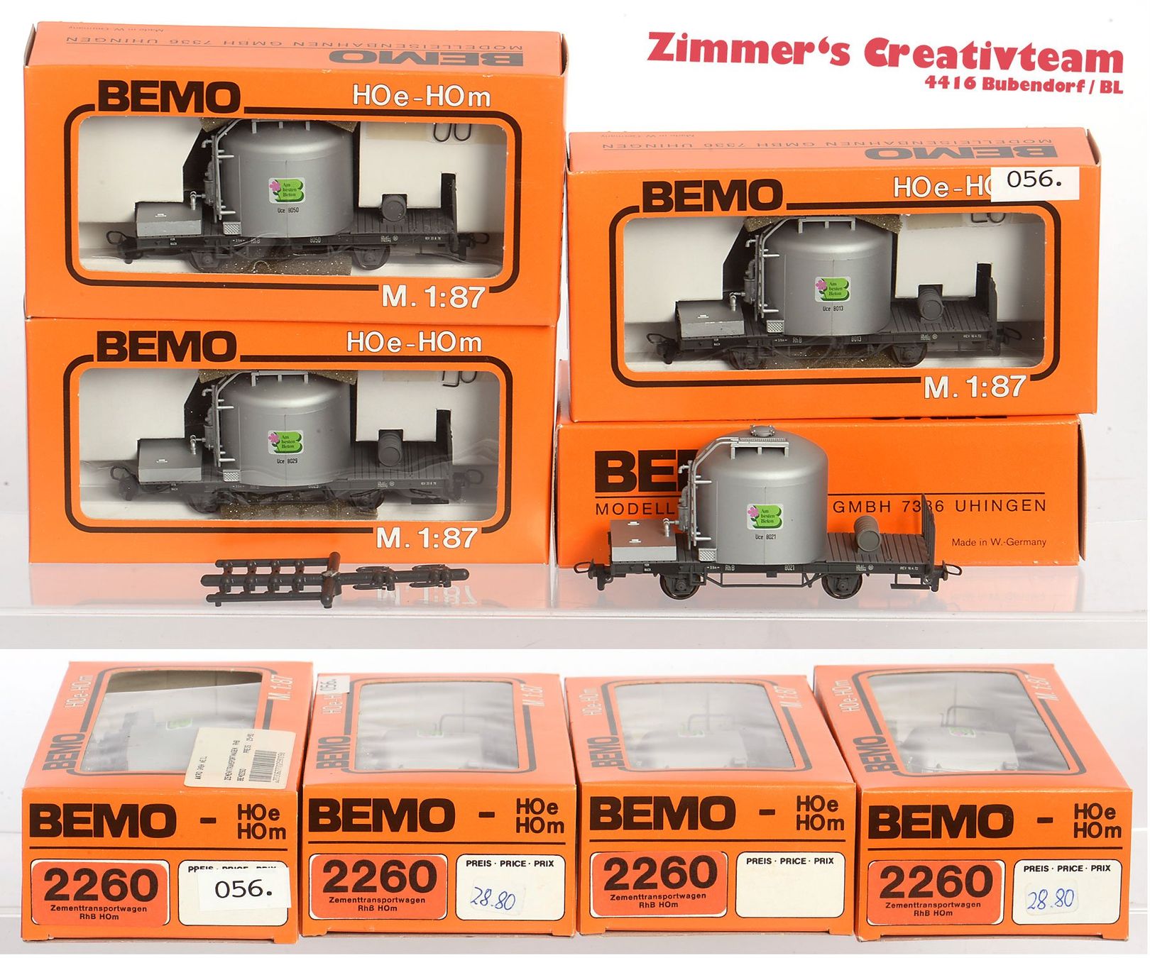 Bemo Modellini di ferrovie: 4 BEMO RhB Zementtransport-Wagen 2260, H0m – Usato da Bubendorf venduto da zimmers_creativteam